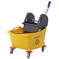 Cubo profesional amarillo Clim Profesional® de 32 litros con ruedas y prensa para fregonas industriales o de Kentucky